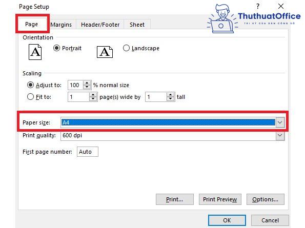 cách in Excel vừa trang giấy A4