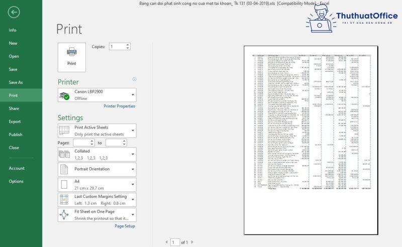 cách in Excel vừa trang giấy A4