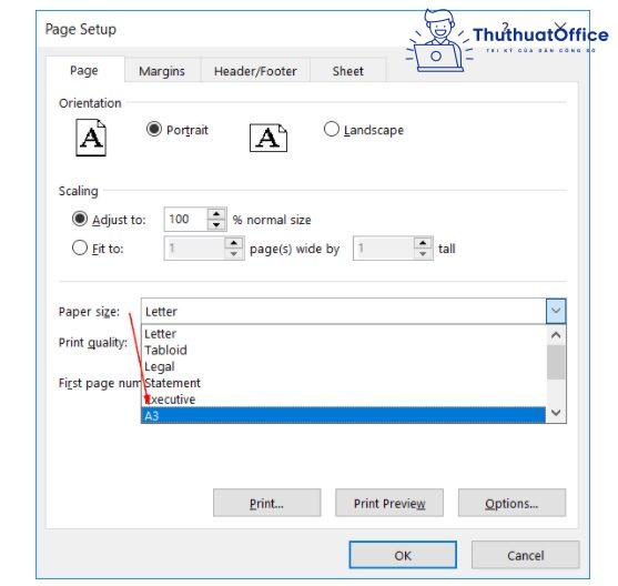 cách in Excel vừa trang giấy A4